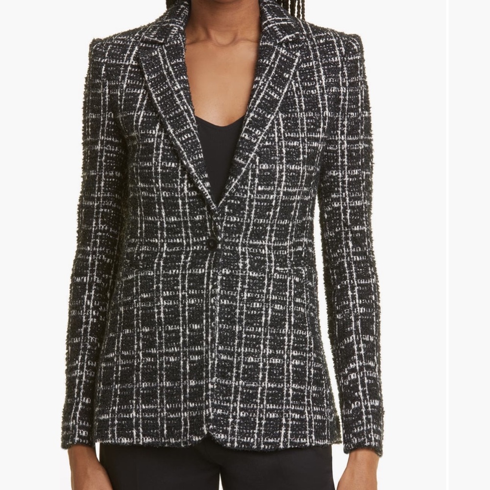alice + olivia Macey Plaid Blazer Black/Cream NWT Size 2